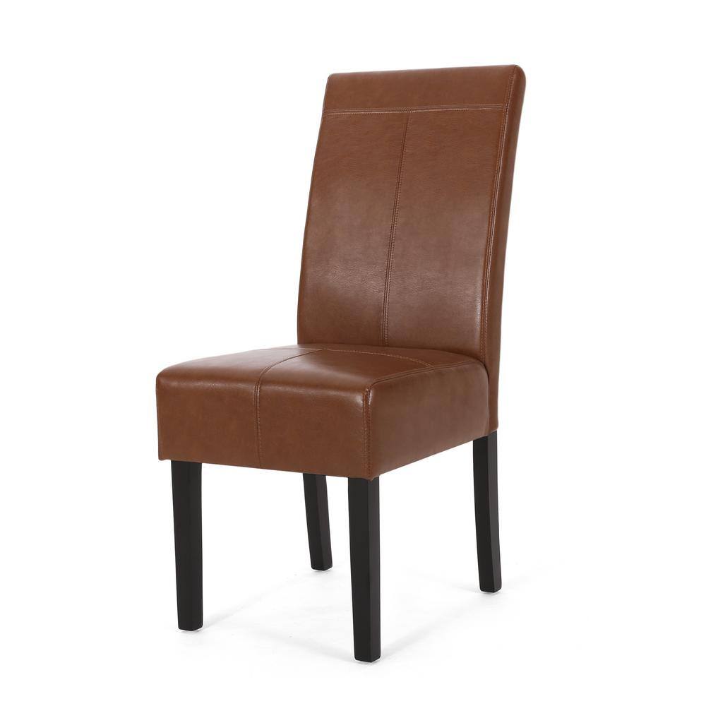 Noble House Braydon Cognac Brown Faux Leather T-Stitch Dining Chair (Set of 2)