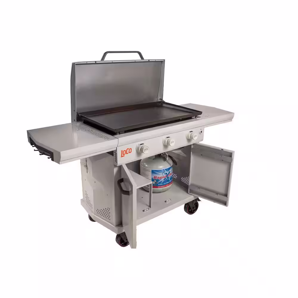 LOCO Series I 36 in. 3-Burner Propane SmartTempâ?Flat Top Grill / Griddle in Chalk Finish with Enclosed Cart and Hood