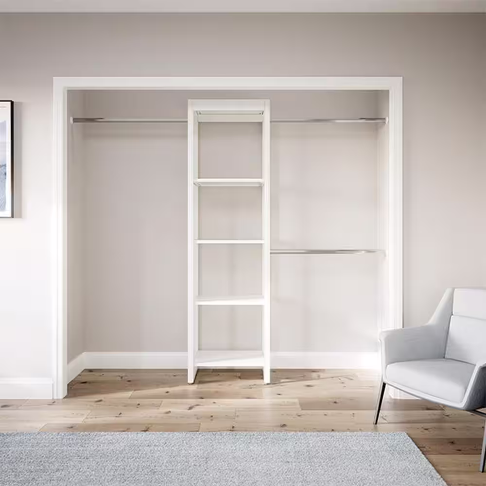 CLOSETS By LIBERTY 48 in. W to 92 in. W White Closet Shelf Tower with Rod Extensions Wood Closet System