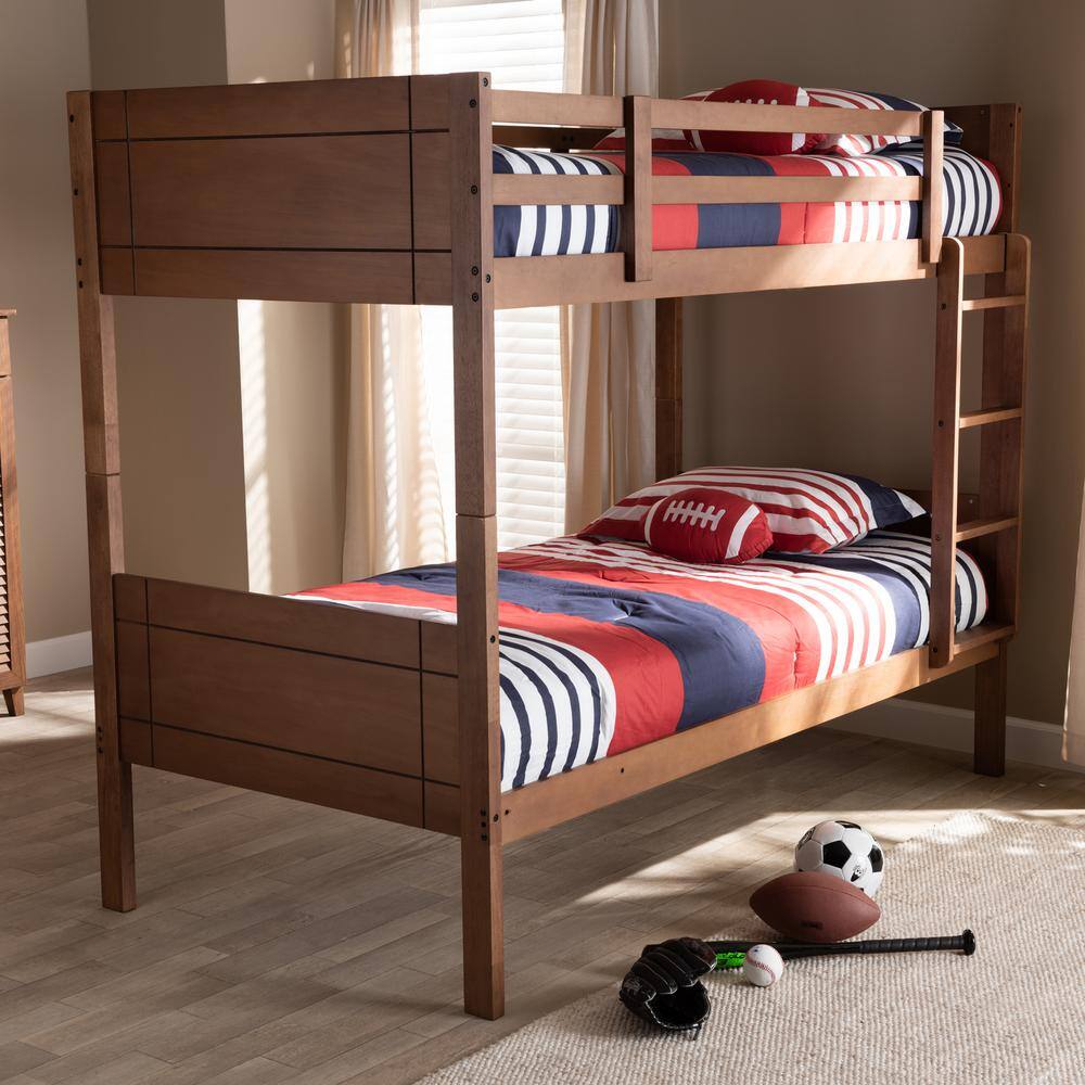 Baxton Studio Elsie Walnut Twin Bunk Bed