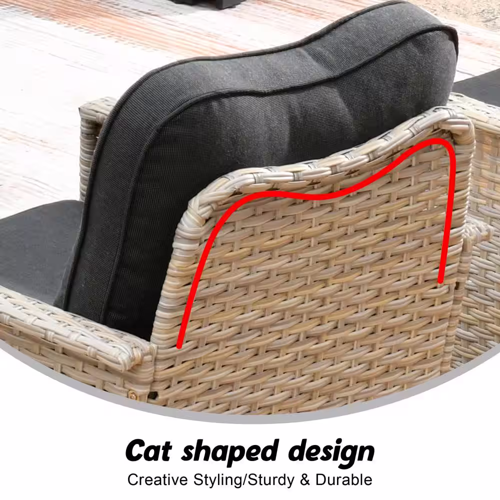 HOOOWOOO Echo Beige 6-Piece Wicker Multi-Function Patio Conversation Sofa Set with Swivel Rocking Chairs and Black Cushions