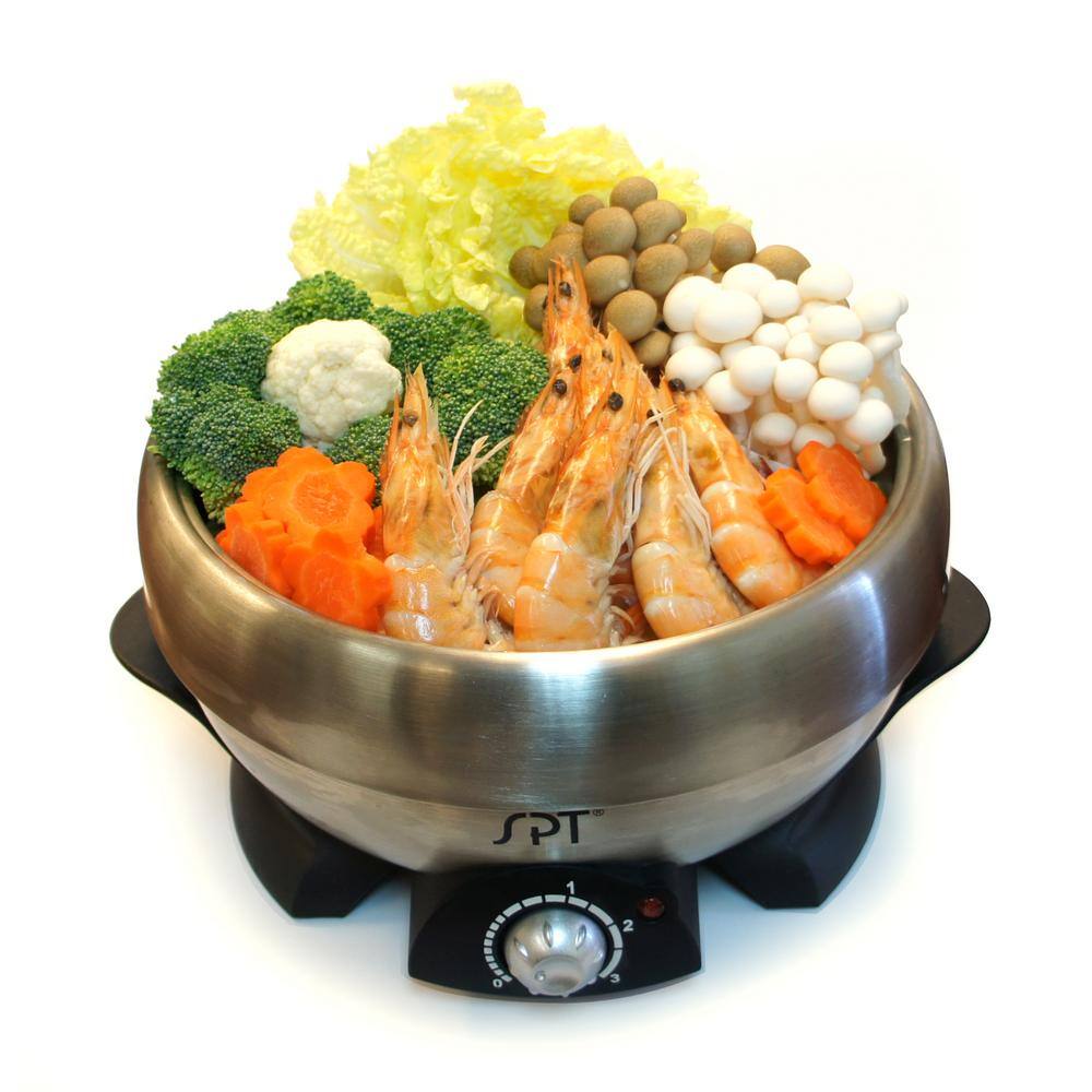 SPT Shabu Shabu 3 Qt. Stainless Steel Electric Multi Cooker with-Glass Lid