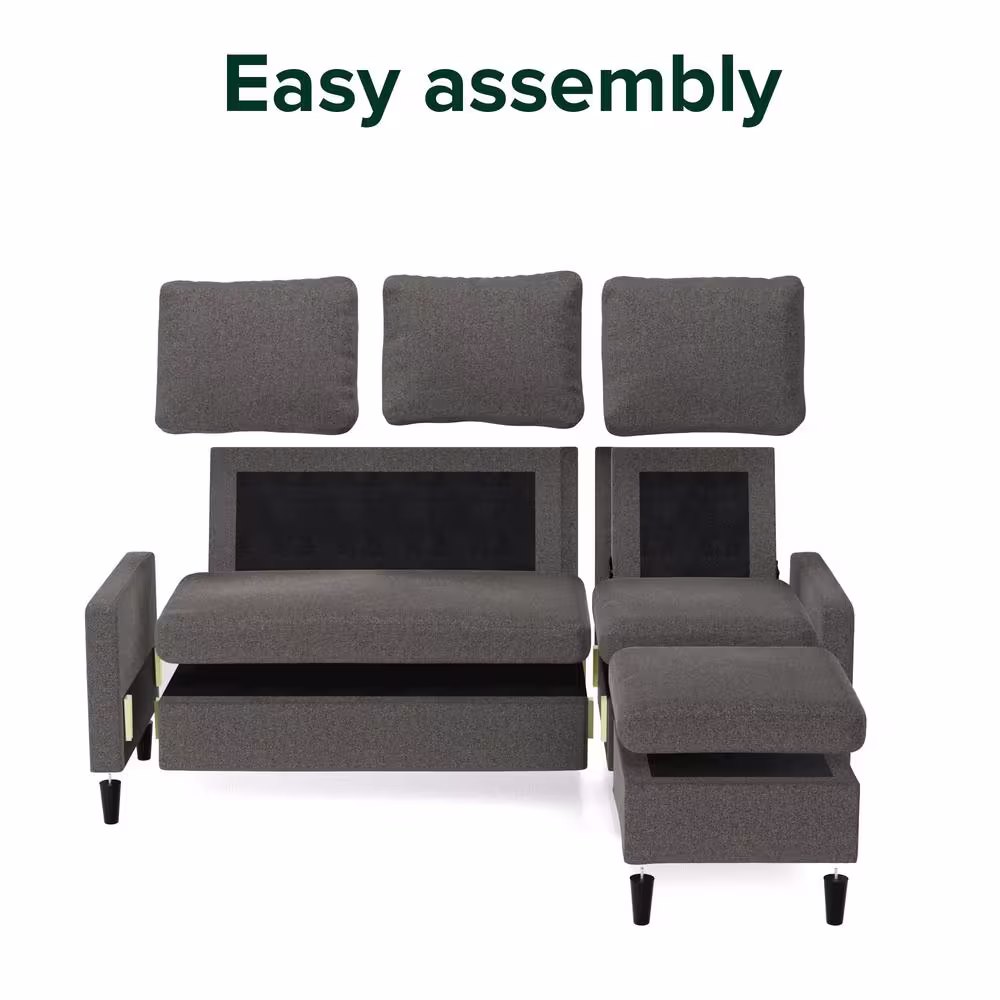 Zinus Hudson 75.87 in. Polyester Convertible Sectional Sofa with Reversible Chaise Dark Gray