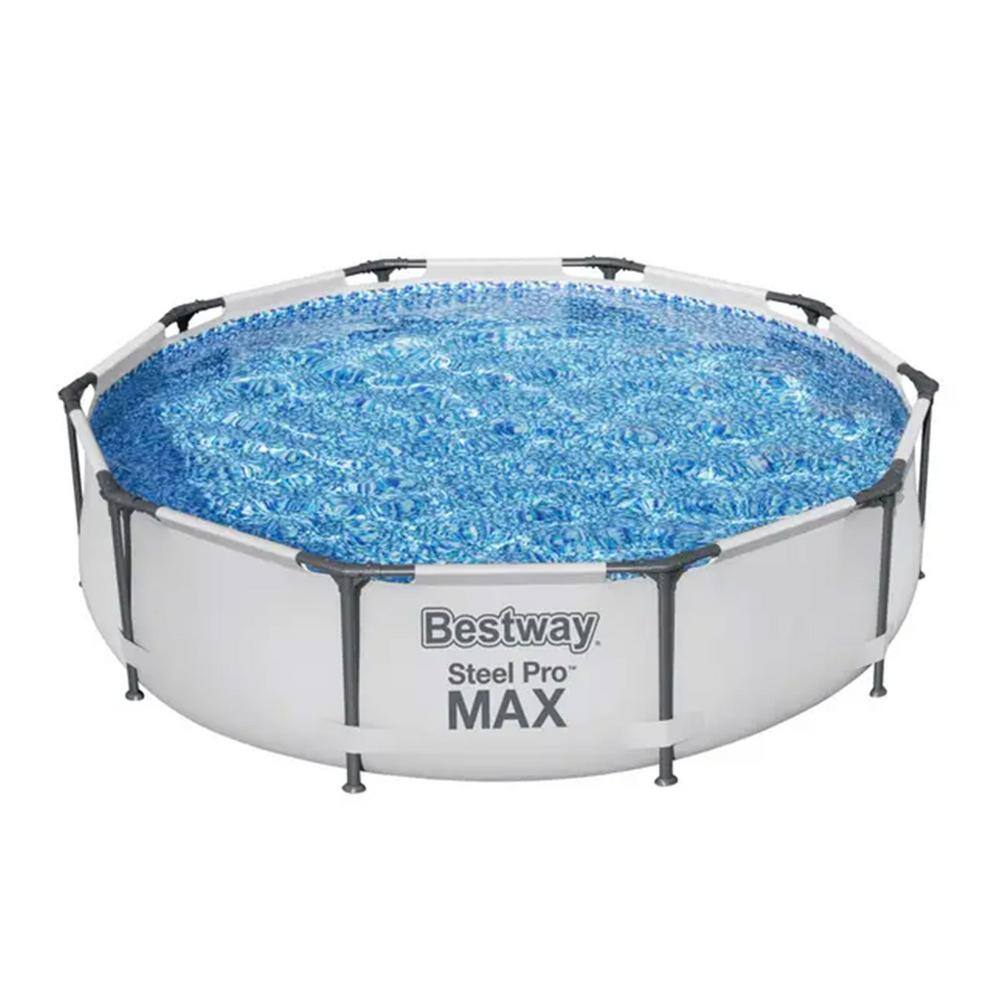 Bestway 56407E 10 ft. Round 30 in. High Metal Frame Pool Steel Pro MAX Family Swimming Pool Set