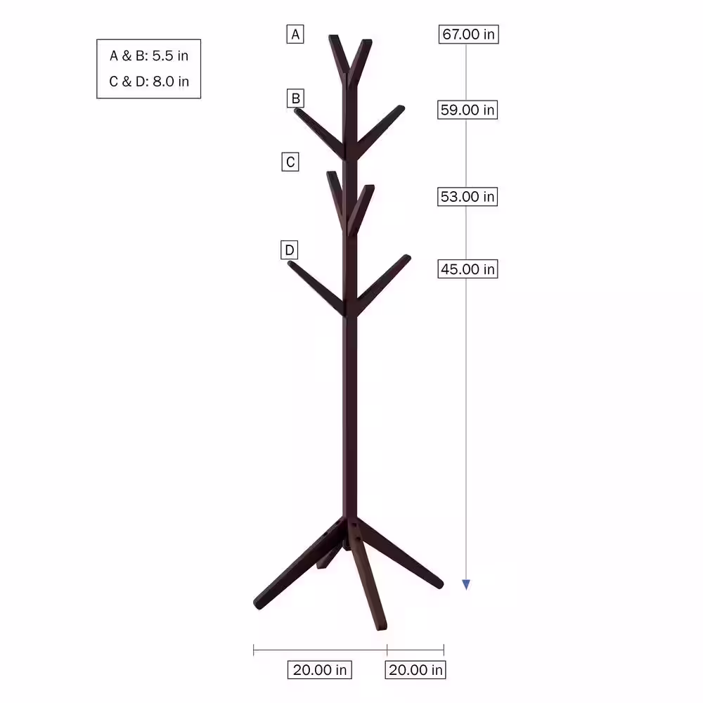 Lavish Home Espresso Brown 8-Hook Modern Freestanding Wooden Coat Tree