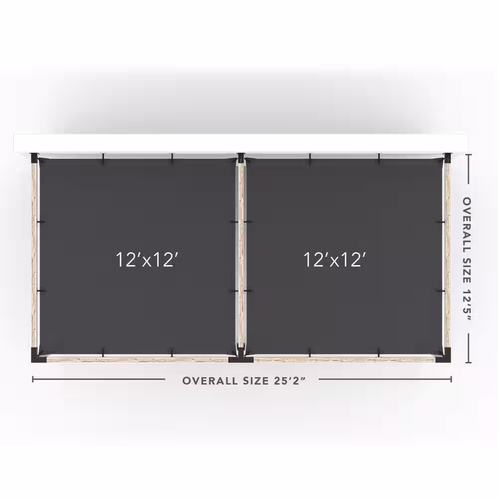 TOJA GRID 12 ft. x 24 ft. Double Wall Mount Pergola Kit with 2 Graphite Shade Sails, for 4x4 Wood
