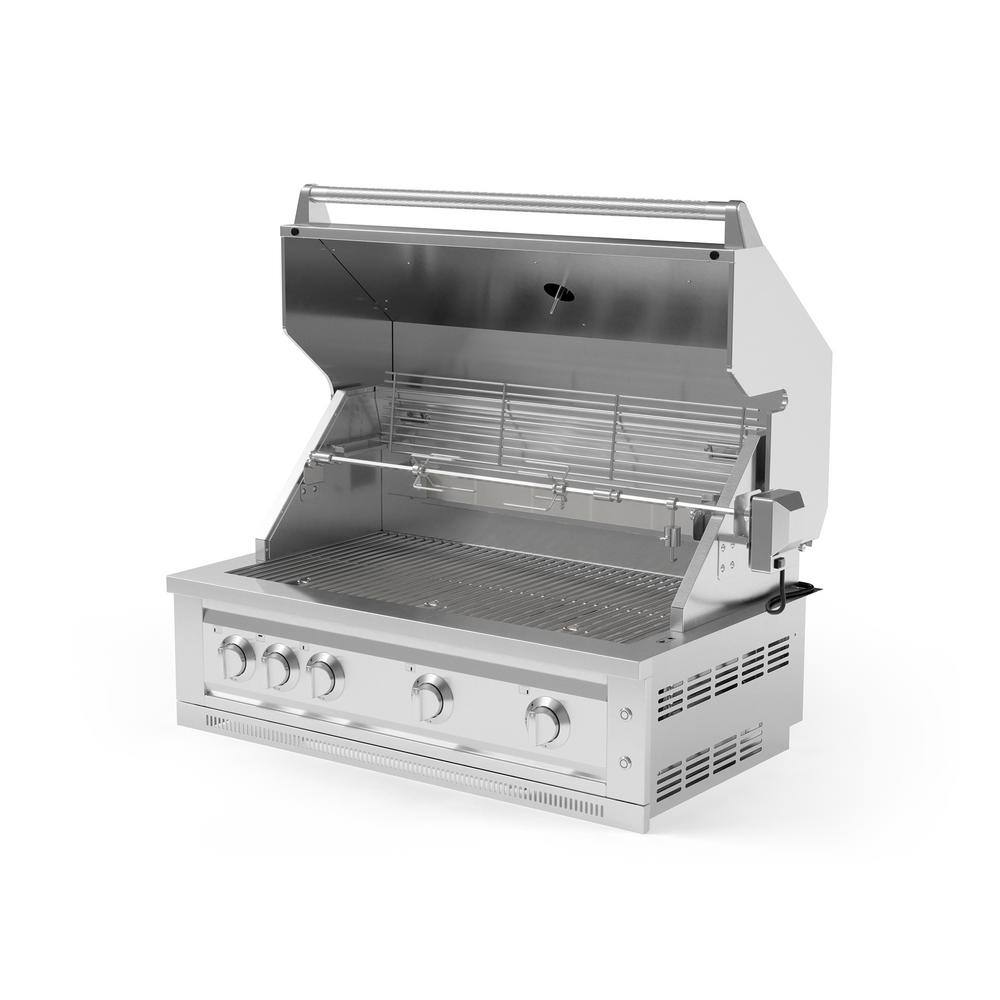 NewAge Products Outdoor Kitchen 5-Burner Liquid Propane Gas Grill in Stainless Steel with Ceramic Trays and Rotisserie Kit, 40 in.