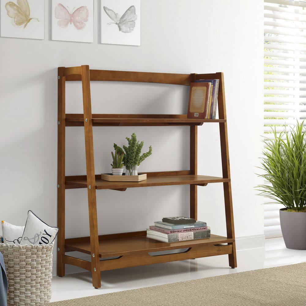 Camaflexi 43.5 in Mid Century Modern 36 in Wide Castanho Solid Wood 3 Shelf Open Bookcase