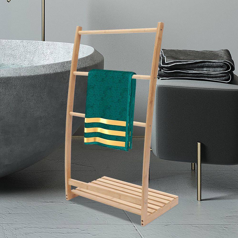 None Bamboo Freestanding 1-Tier Shelving Unit with 3 Towel Rod (19.69 in. W x 33.27 in. H x 12.48 in. D)