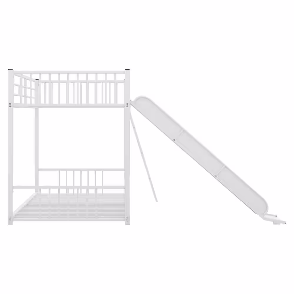 Harper & Bright Designs White Twin over Metal Bunk Bed with Slide