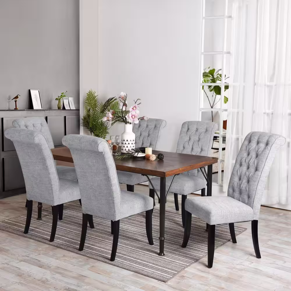 Homy Casa Wilona Light Grey Fabric Upholstered Solid Wood Parsons Dining Chair (Set of 2)