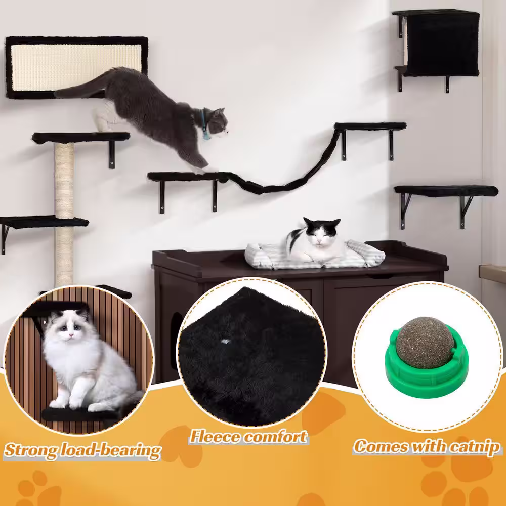 COZIWOW 5-Piece Wall Mounted Cat Tree Bed, Scratcher