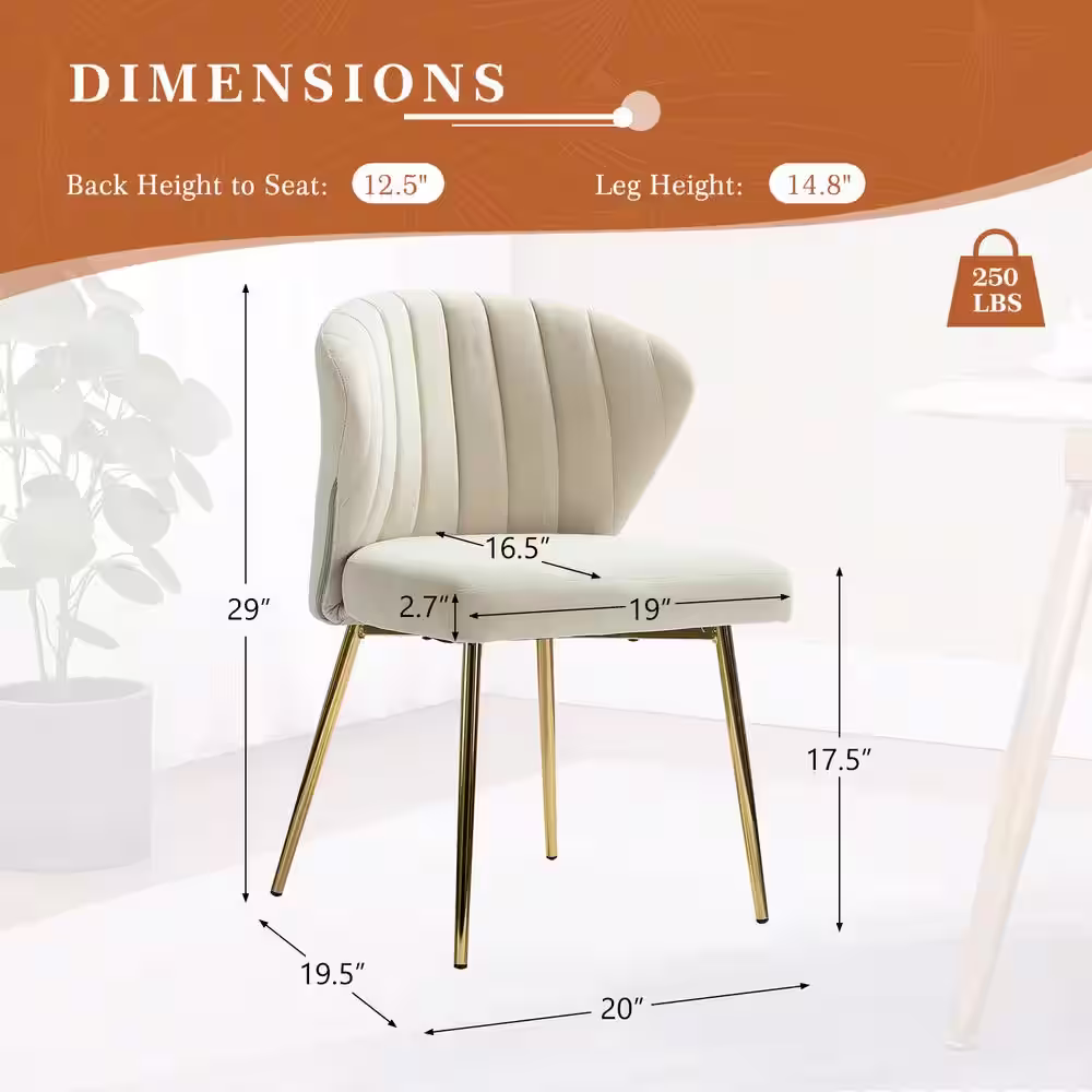 JAYDEN CREATION Olinto Modern Tan Velvet Channel Tufted Side Chair with Metal Legs (Set of 4)