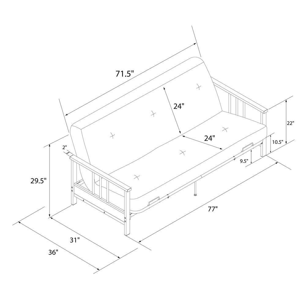 None Harlow 6 in. Blue Full Metal Arm Futon with Thermobonded High-Density Polyester Fill Futon Mattress