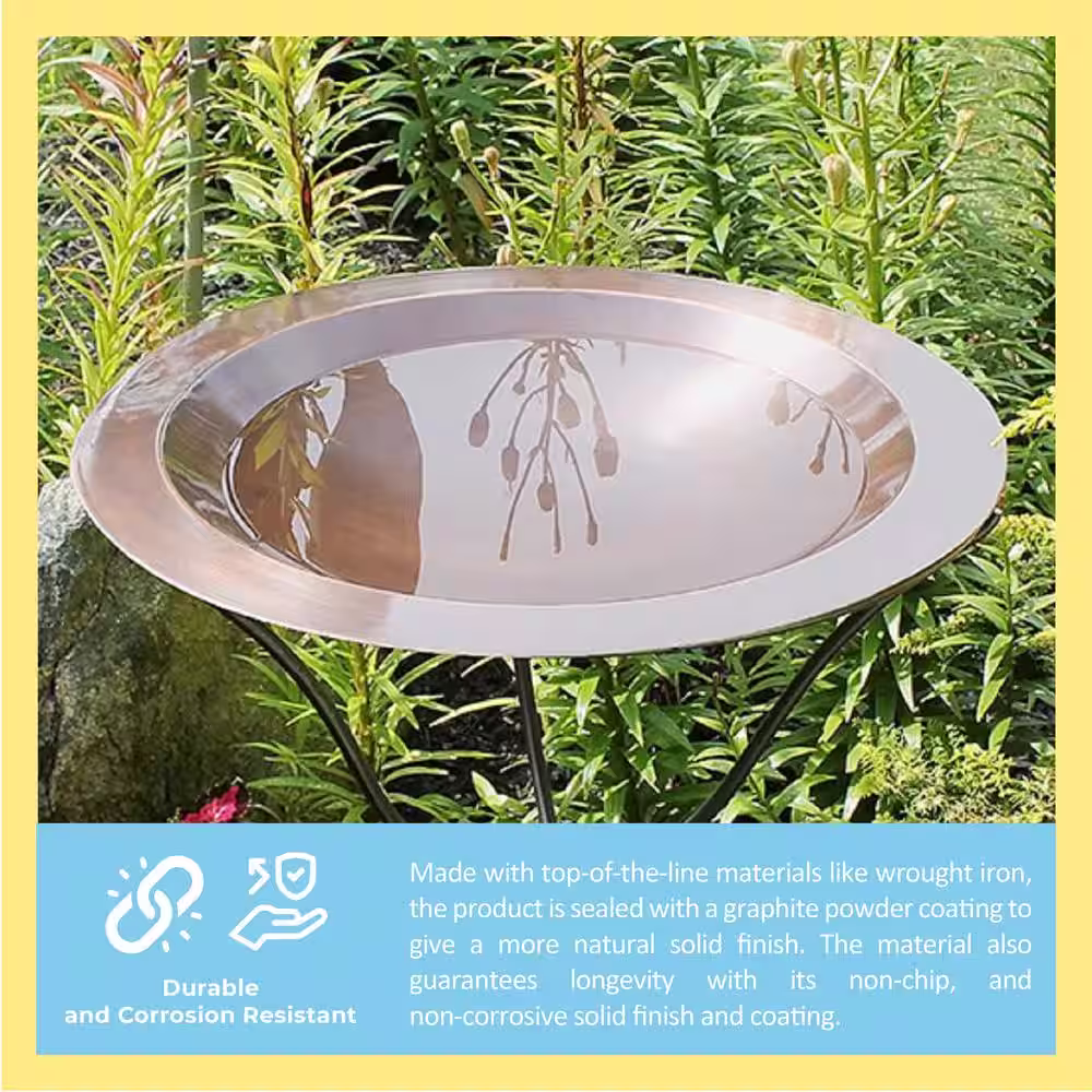 ACHLA DESIGNS 24 in. Dia Antique Copper Plated Large Brass Classic Birdbath with Shallow Rimmed Bowl