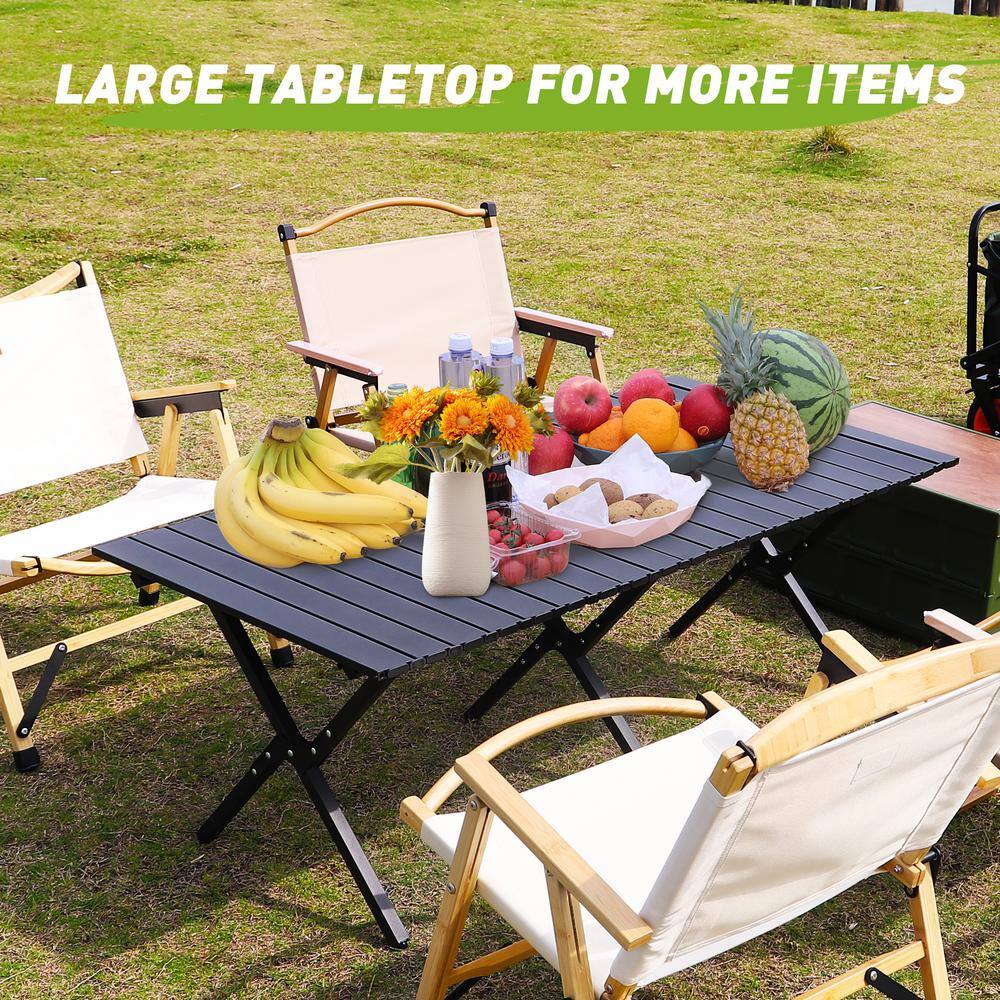 Sudzendf 45.66 in. Black Rectangle Steel Picnic Table Seats 4-6 People with Carry Bag