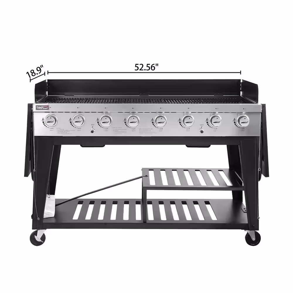 Royal Gourmet 8-Burner Event Propane Gas Grill with 2 Folding Side Tables