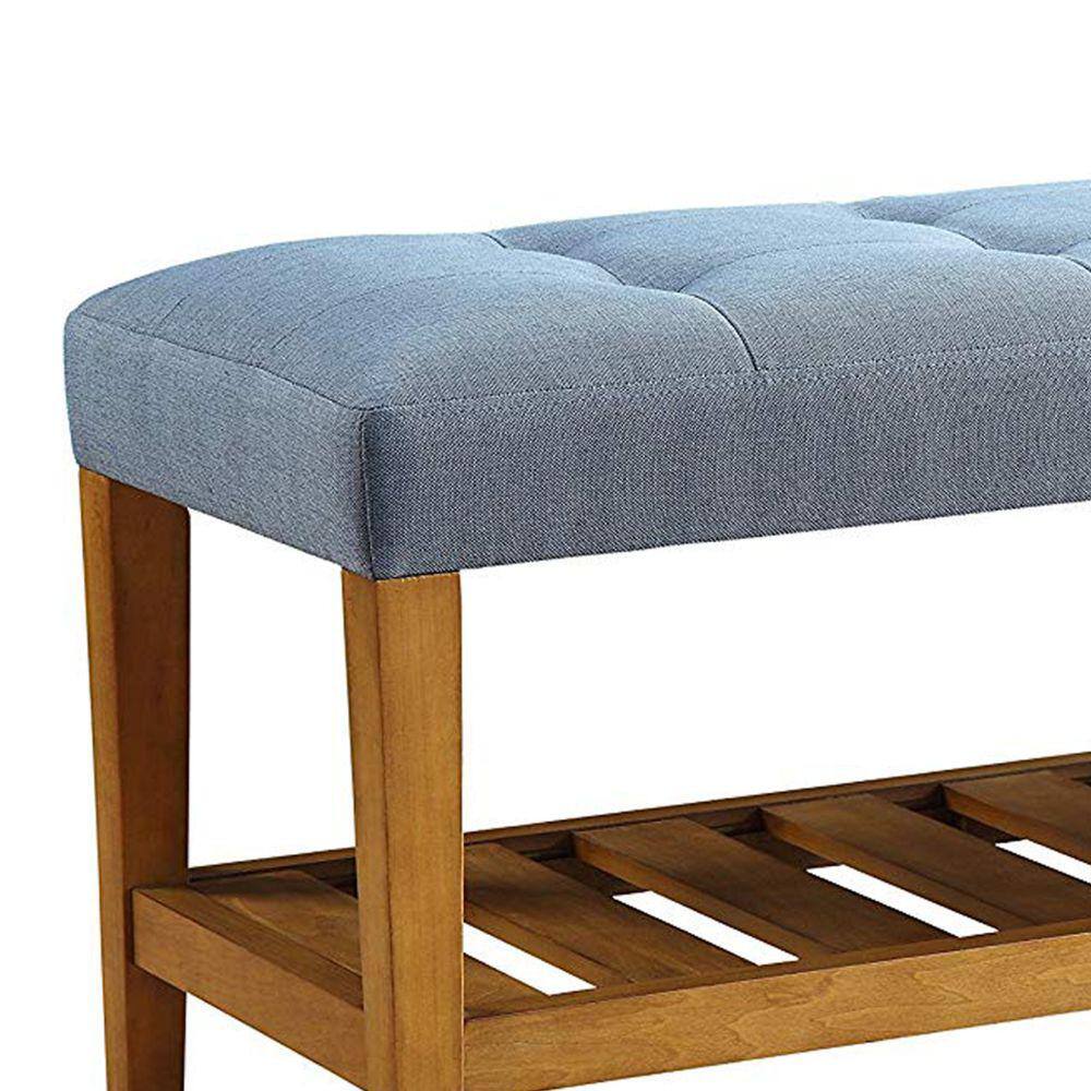Benjara Blue and Oak Wooden Bench
