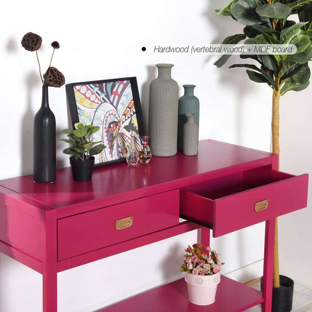 Homy Casa Bianca 44.3 in. Pink Standard Rectangle Wood Console Table with 2-Drawers