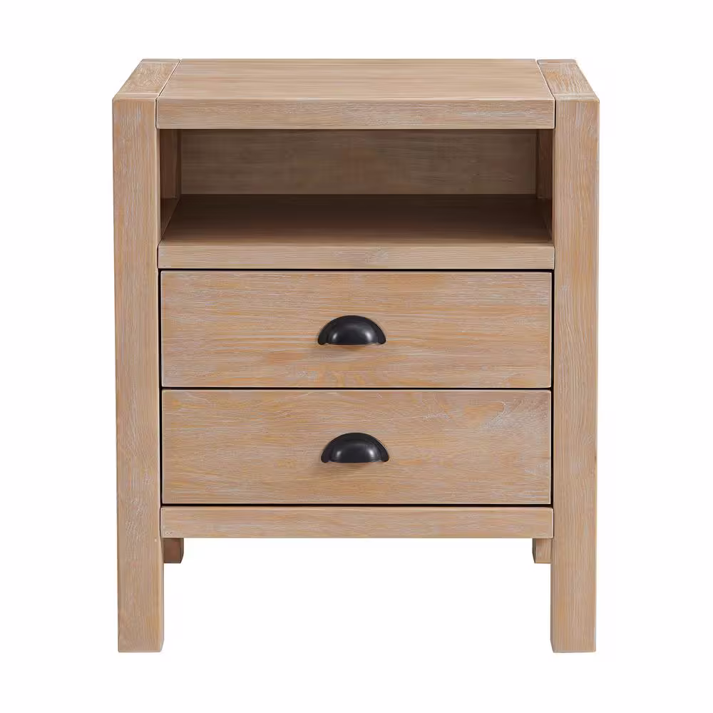 Alaterre Furniture Arden 2-Drawer Wood Nightstand in Light Driftwood (22 in. W x 17 in. D x 25 in. H