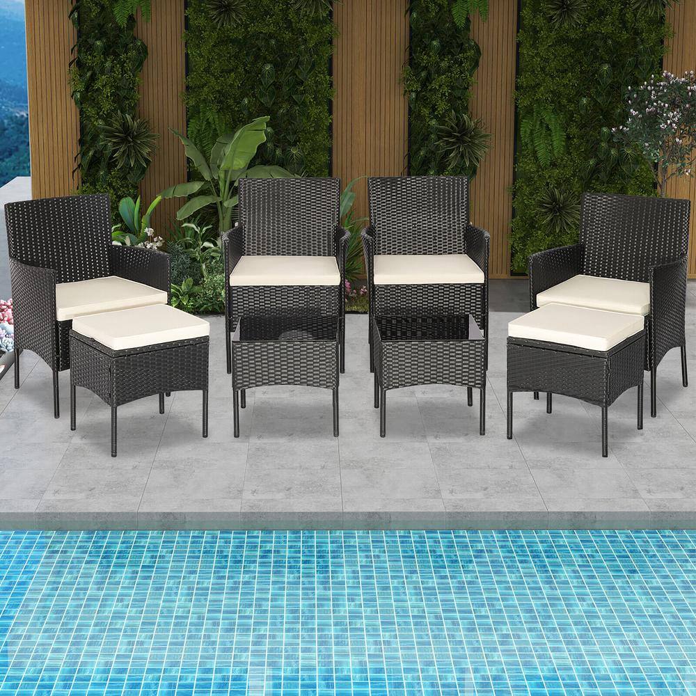 Costway 8-Pieces Patio Rattan Furniture Set Sofas Ottomans Cushioned Table Free Combination in White
