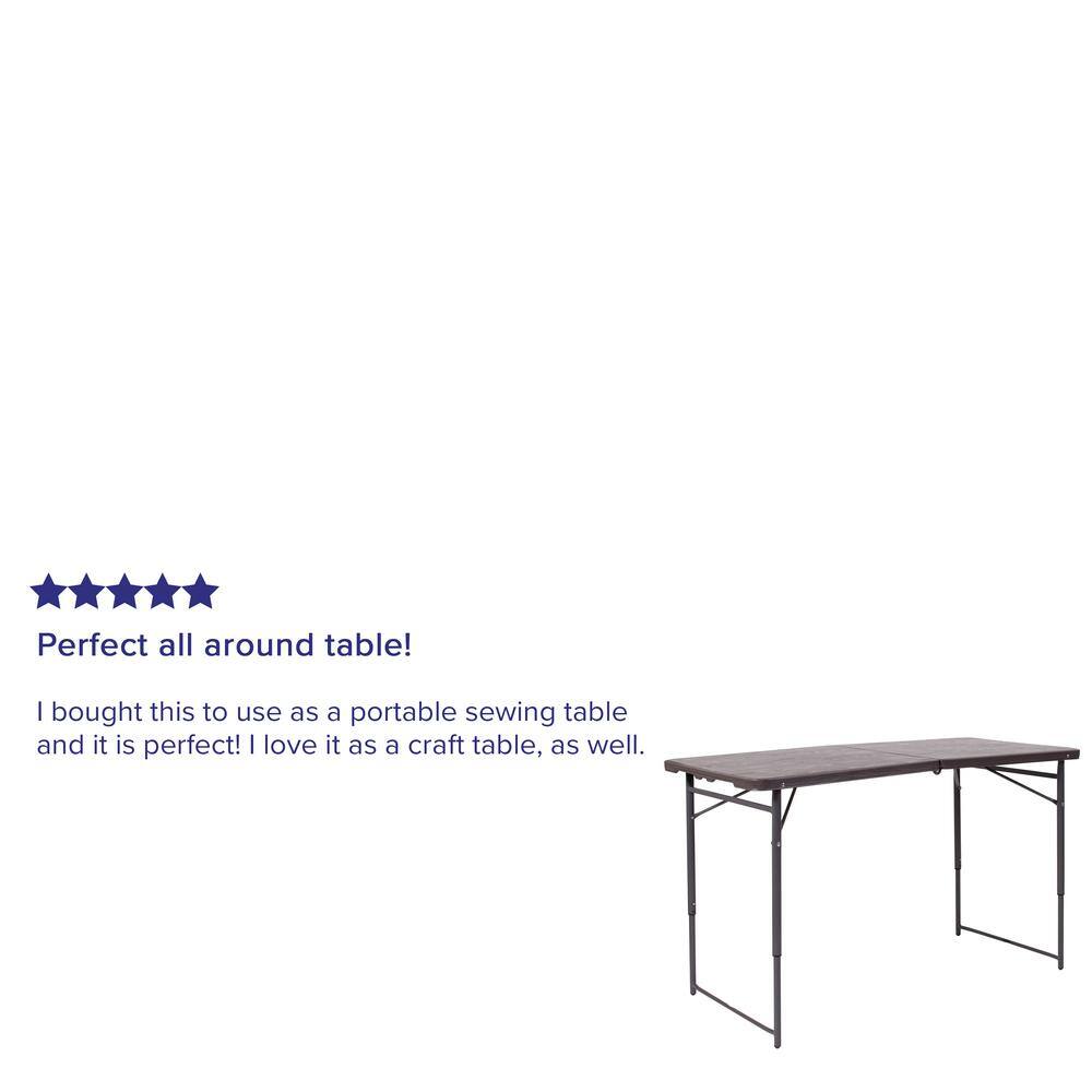 None 48.25 in. Brown Plastic Tabletop Metal Frame Folding Table