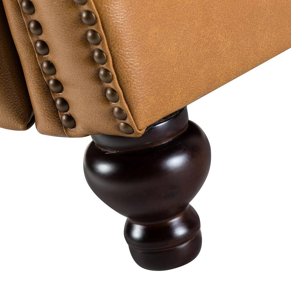 JAYDEN CREATION Elisabete Modern Retro Camel Nail Head Trim Genuine Leather Cigar Recliner with Tapered Birch Wood Legs