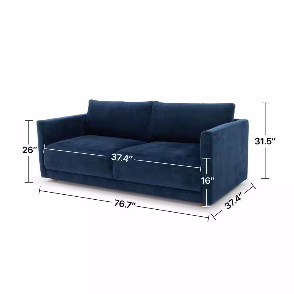Vifah Premium 76 in. Square Arm Fabric 2-Seater Straight Sofa with Back Cushions in Navy Blue