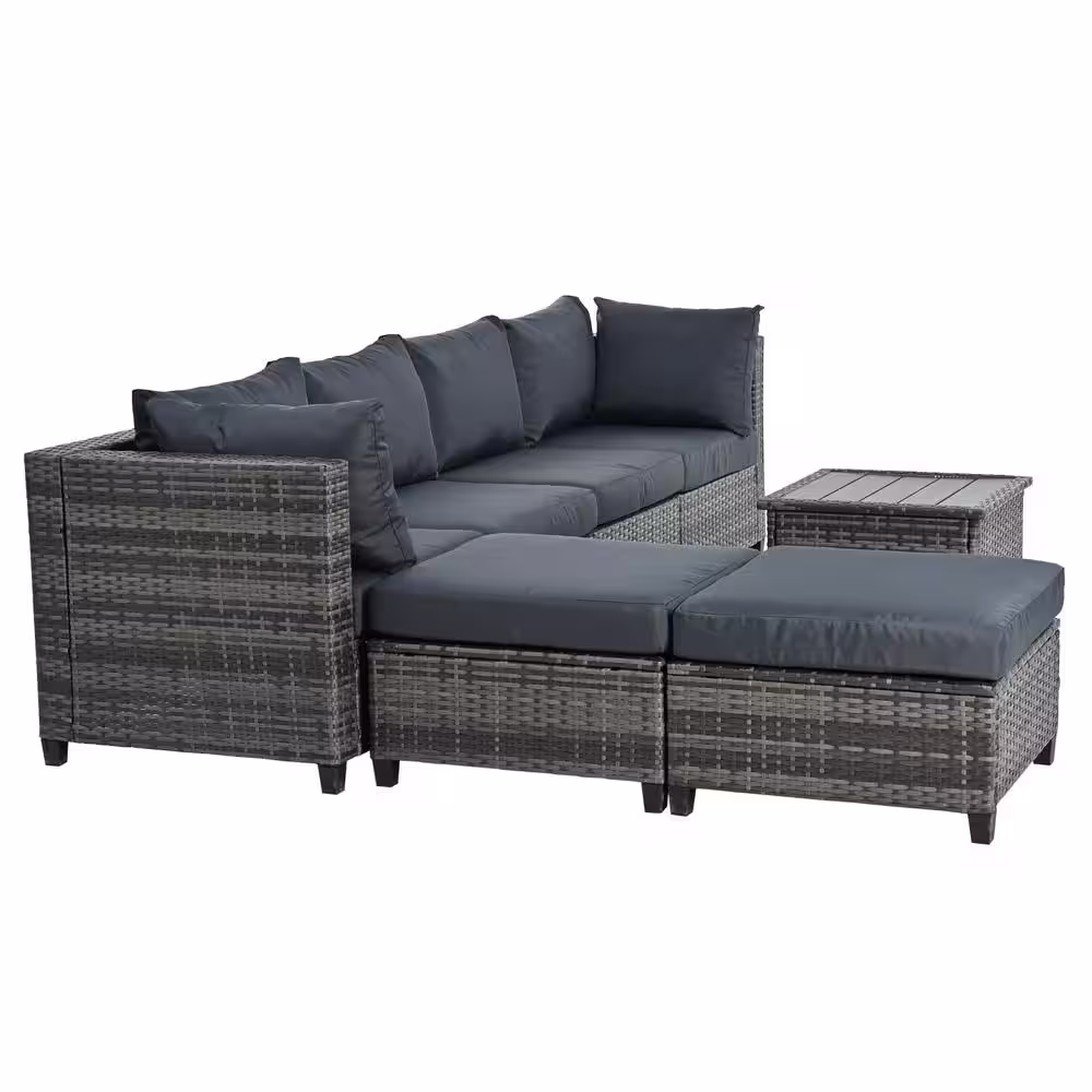 Nestfair 7-Piece Wicker Patio Conversation Set with Gray Cushions and Coffee Table