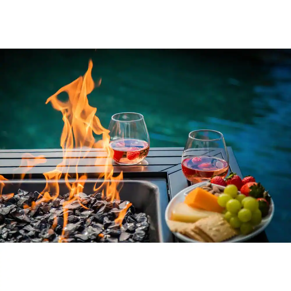 FIRE ISLAND 30 in. W x 24.6 in. H Square Steel Propane Black Slate Fire Pit with Stamped Steel Black Base and 50000 BTU Burner