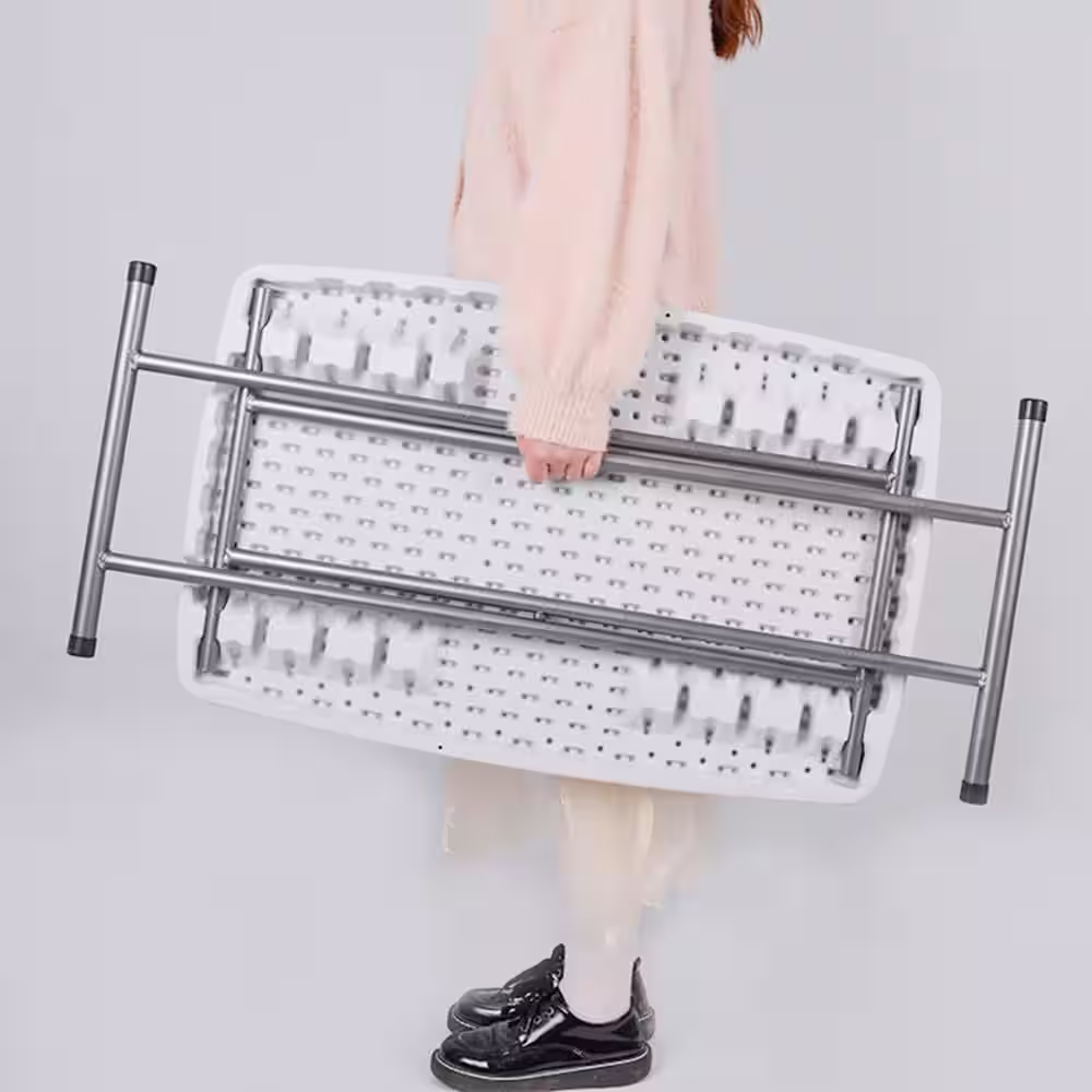 None 30.3 in. White Plastic Adjustable Height Liftable Folding Table