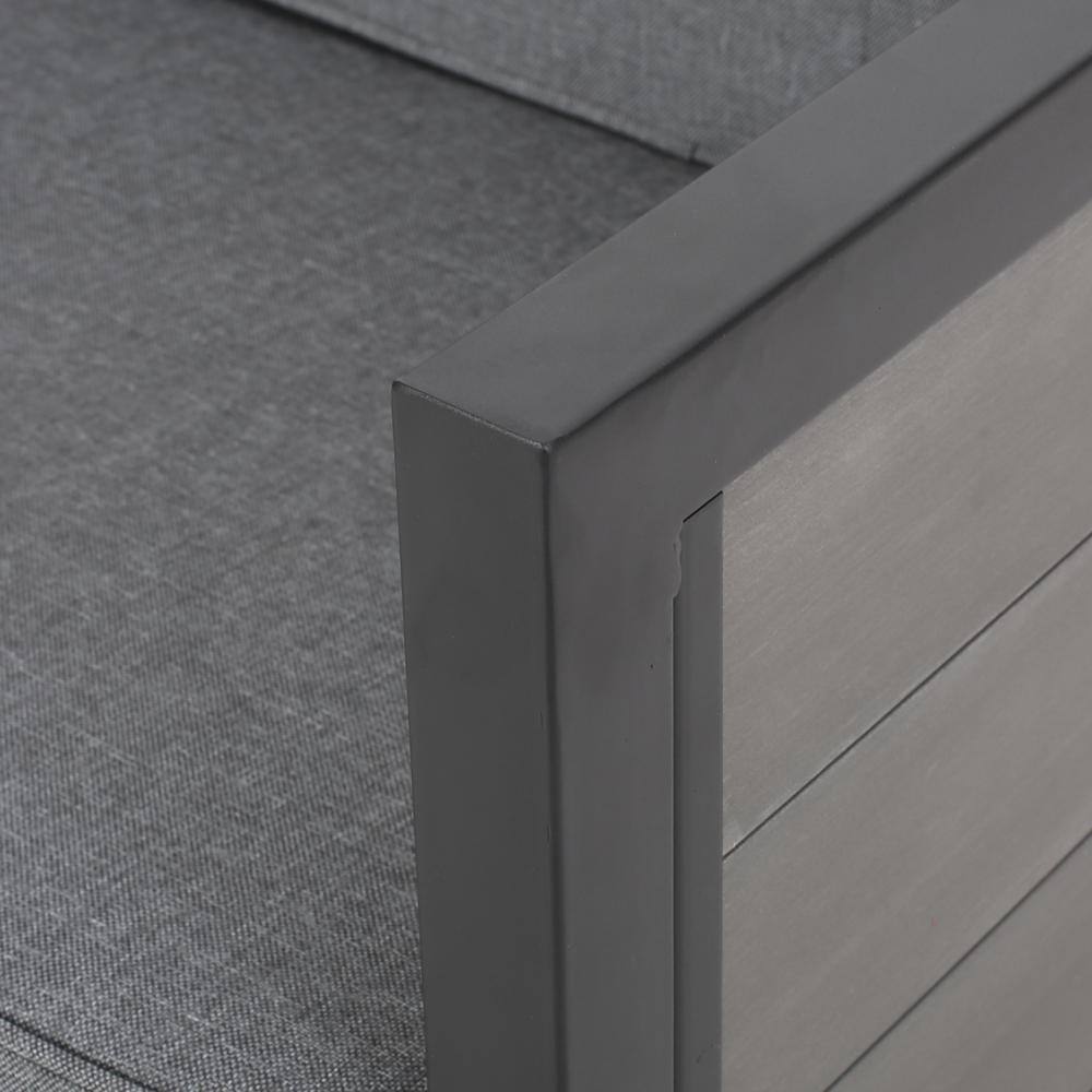 Noble House Jax Black 4-Piece Faux Wood Patio Conversation Seating Set with Grey Cushions