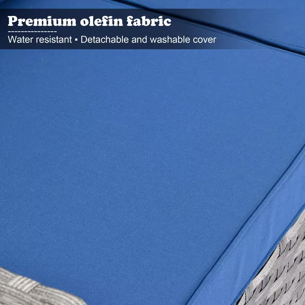 OVIOS Marvel Gray 6-Piece Wicker Wide Arm Patio Conversation Set with Navy Blue Cushions