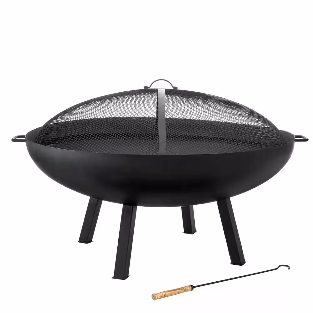 Hampton Bay Windgate 40 in. Dia. Round Steel Wood Burning Fire Pit with Spark Guard