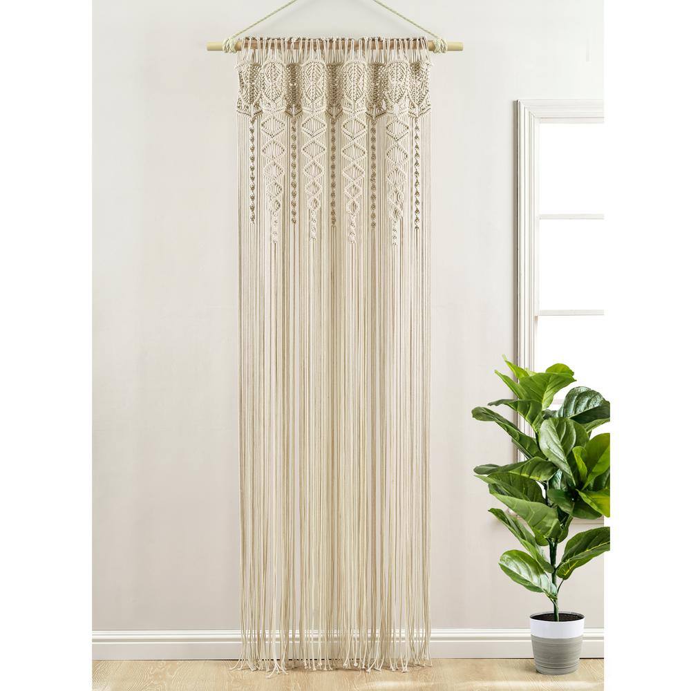 None Boho Macrame Window Curtain Panels Single Neutral 40X84