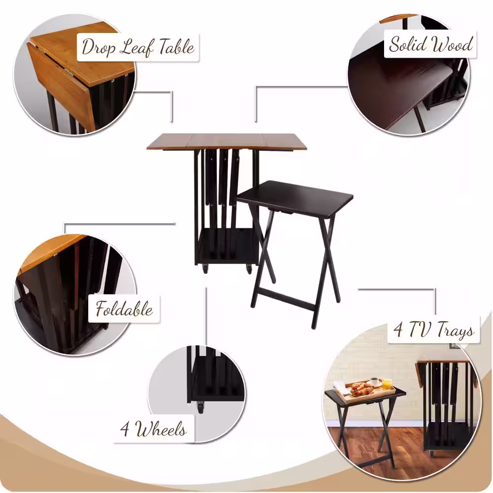 Casual Home Mission Oak Espresso Drop Leaf Table with TV Tray