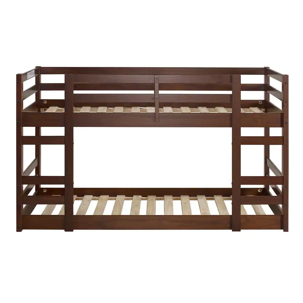 Walker Edison Furniture Company Low Solid Wood Twin Over Twin Bunk Bed - Walnut