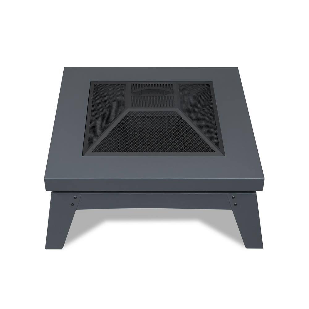 Real Flame Breton 37 in. x 20 in. Square Steel Wood-Burning Fire Pit in Gray with Spark Screen and Protective Cover