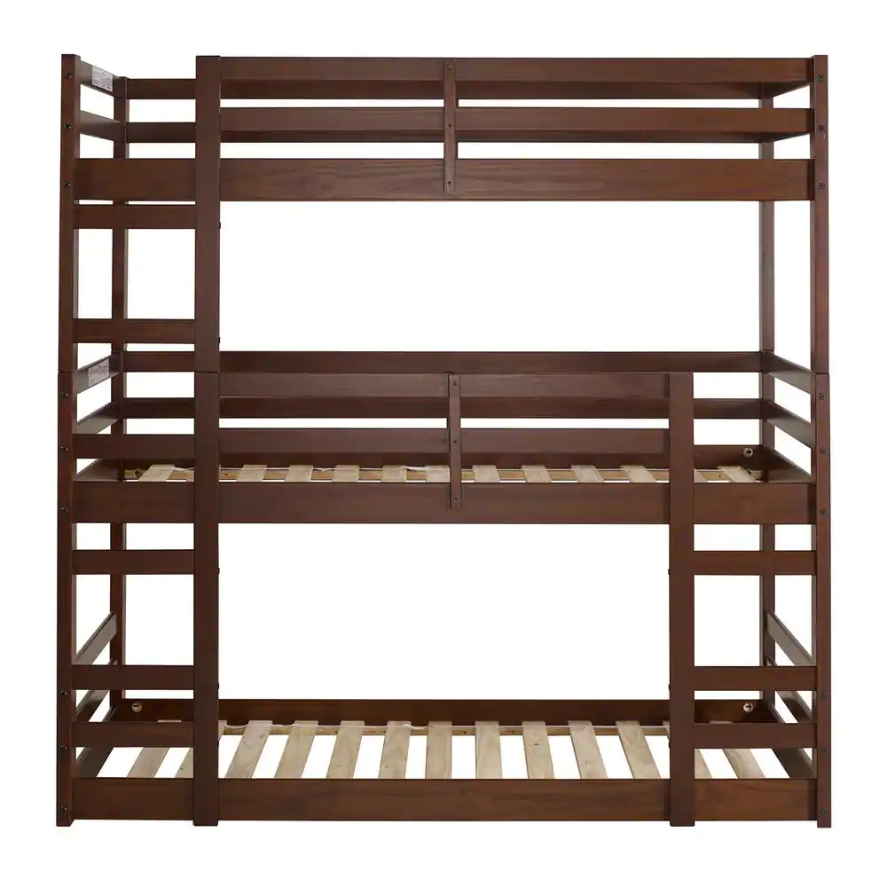Walker Edison Furniture Company Transitional Solid Wood Triple Low Bunk Bed - Walnut