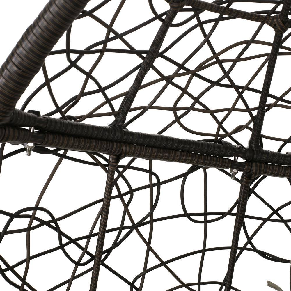 Noble House Autry 46 in. Multi-Brown Hanging Egg Chair with Khaki Cushions (No Stand)