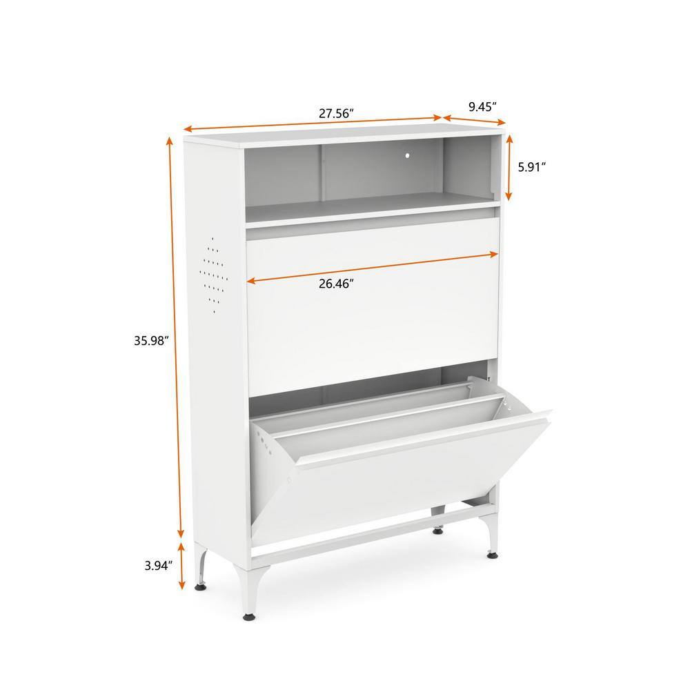None 36 in. H x 28 in. W White Steel Shoe Storage Cabinet with 2 Flip Drawers