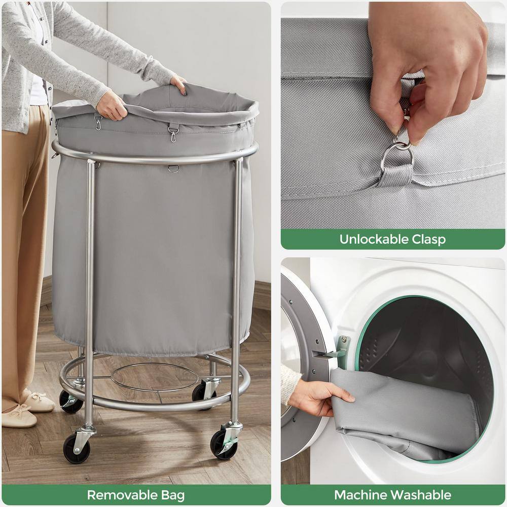 None 23.6 in. W x 23.6 in. D x 31.9 in. H Fabric Laundry Basket Hamper with Wheels Gray