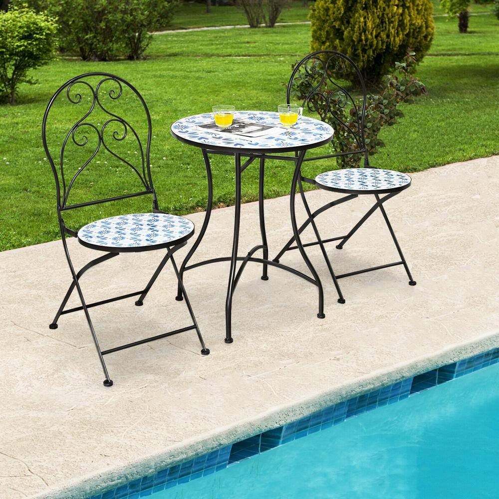ANGELES HOME 3-Piece Patio Metal Outdoor Bistro Set with Mosaic Design