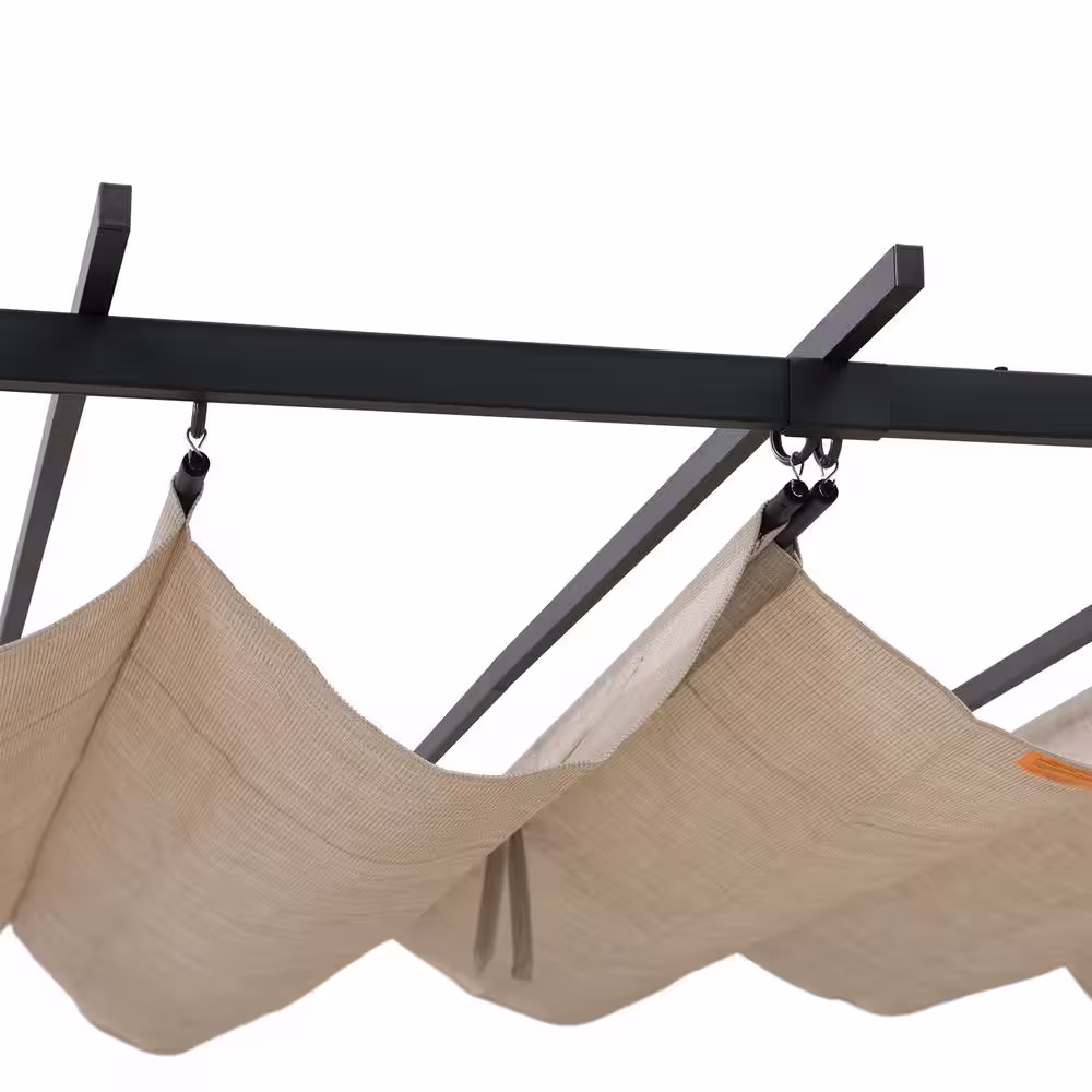 Sunjoy Lydia 12 ft. x 9 ft. Black Steel Classic Pergola with Adjustable Beige Shade