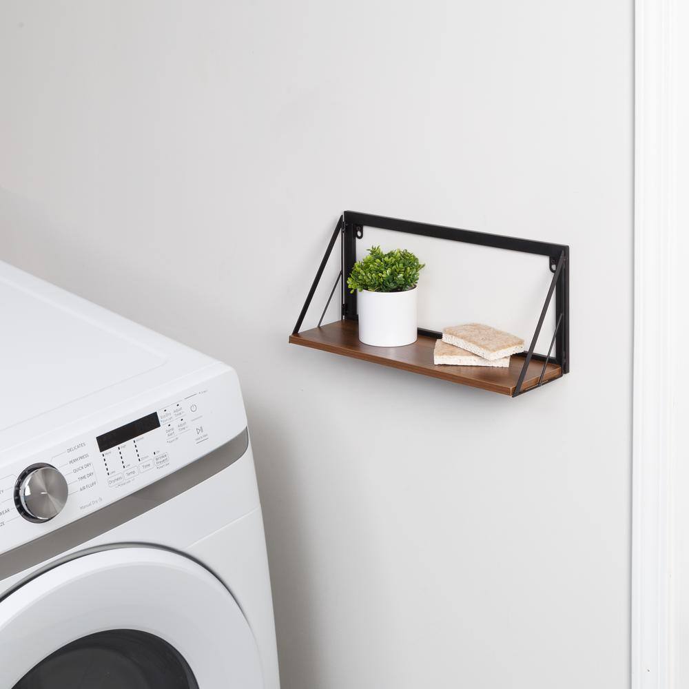 Honey-Can-Do Laundry Room Makeover 8 in. H x 18 in. W x 6 in. D Melamine and Steel Shelf in Walnut/Black