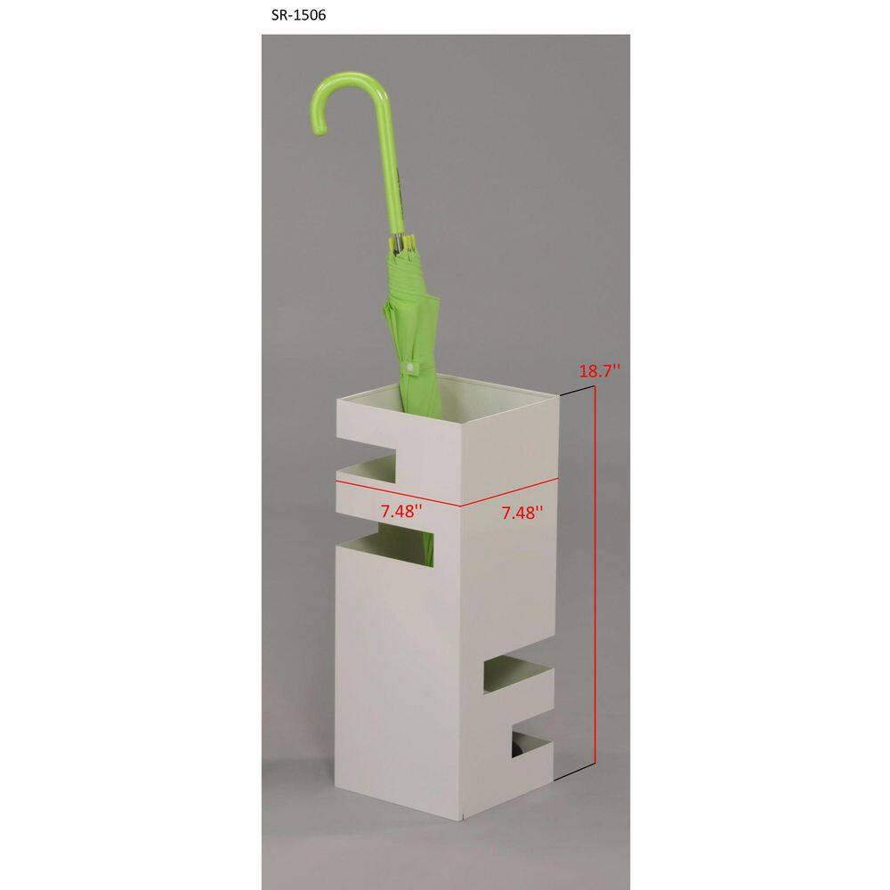 Signature Home Signature Home Derain Freestanding Square Umbrella Stand Rack, White. Dimensions: 8 in. W x 8 in. L x 19 in. H