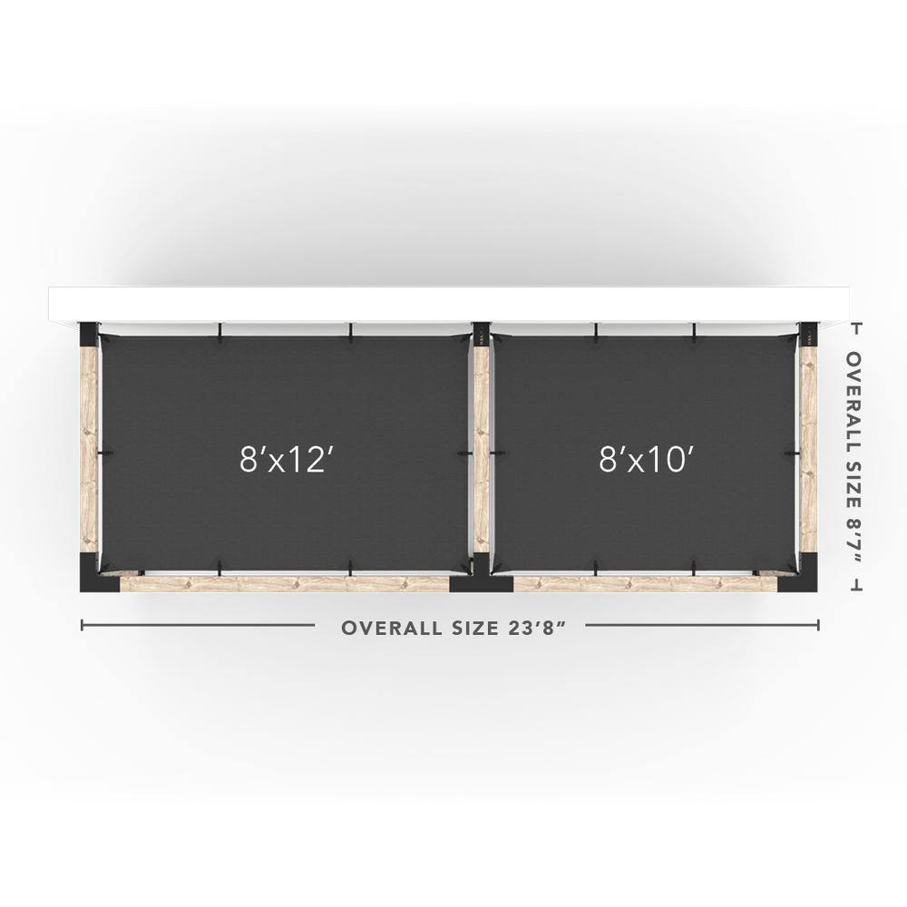 TOJA GRID 8 ft. L x 22 ft. W Double Wall Mount Pergola Kit with 2 Crimson Shade Sails, 6x6 Wood