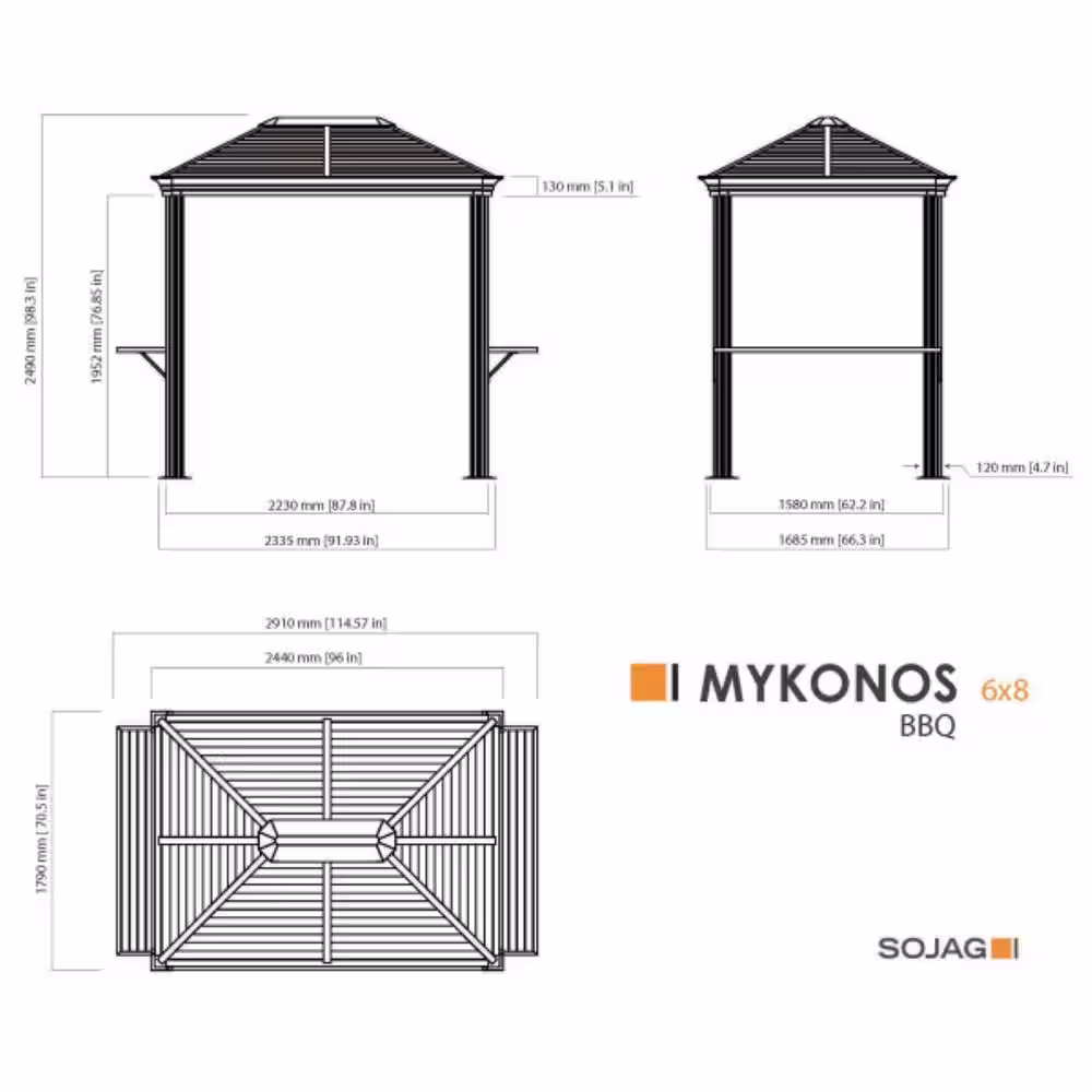 Sojag Mykonos 5 ft. x 8 ft. Dark Grey Grill Rustproof Aluminum Framed Gazebo