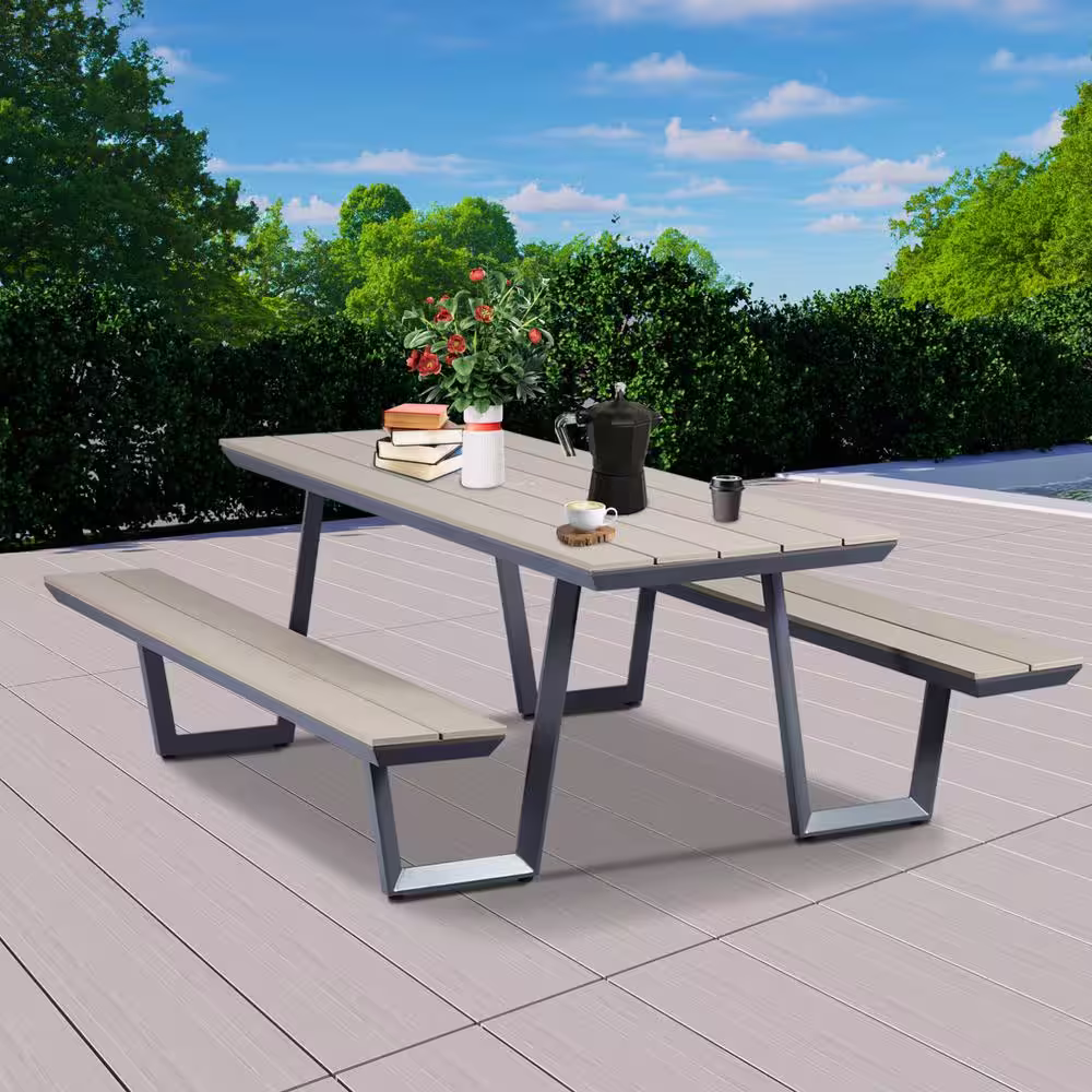 None 78 in. Gray Rectangle Picnic Table