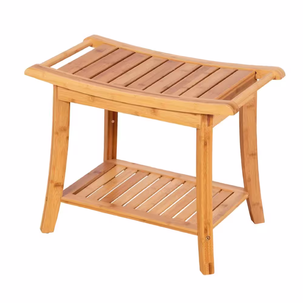 Eccostyle Solid Bamboo 19 in. H x 23.75 in. W x 13.25 in. D Spa Style Natural Shower Bathroom Bench
